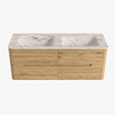 Mondiaz CIRO-DLUX Badkamermeubelset - 130x45x50cm - Solid surface wastafel Nata - 2 wasbak Dubbel - 2 kraangaten - 4 lades - Oak SW1531459