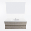 Mondiaz VICA ensemble de meuble de salle de bain - 120cm - meuble sous-vasque marron clair gris - 2 tiroirs - lavabo denia milieu - 1 trou de robinet - couleur Blanc Brillant - miroir LED - version XL 60cm haut SW1092012