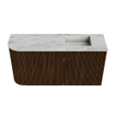 Mondiaz JOYA-DLUX Meuble de toilette 81,6 cm - arrondi gauche couleur Noyer - Vasque FAYE position Droite 1 trou de robinet couleur Glace SW1422383