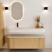 MONDIAZ THOR-DLUX Meuble de salle de bains 140cm arrondi gauche + droite couleur Oak avec 1 tiroir et 2 portes. Vasque suspendue CLOUD Gauche 1 trou de robinet couleur Meli. SW1464384