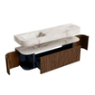 MONDIAZ THOR-DLUX 160cm meuble de salle de bains arrondi gauche + droite couleur Walnut avec 1 tiroir et 2 portes. Vasque suspendue CLOUD Gauche sans trou de robinet couleur Frappe. SW1464982