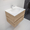 Mondiaz VICA Ensemble de meuble de salle de bain - 60cm - meuble sous-vasque chêne blanchi - 2 tiroirs - lavabo lune milieu - 1 trou de robinet XL version 60cm de haut SW1090670