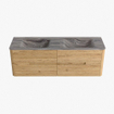 Mondiaz CIRO-DLUX Meuble de salle de bains - 150x45x50cm - Plan vasque solid surface Sombra - 2 vasques double - 2 trous de robinet - 4 tiroirs - Chêne SW1531248