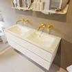 MONDIAZ VICA-DLUX Ensemble meuble de salle de bains - 130cm - meuble bas Talc - 2 tiroirs - vasque encastrée Cloud double - sans trous de robinet - version haute 60cm - Opalo SW1088494