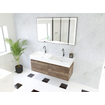 HR Matrix ensemble meuble de salle de bain 3d 120cm 2 tiroirs sans poignée avec bandeau couleur charleston avec vasque kube double 2 trous de robinetterie blanc SW857101