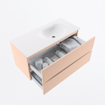 MONDIAZ VICA Ensemble meuble de salle de bains - 100cm - meuble bas rosee - 2 tiroirs - lavabo moon à droite - 1 trou de robinet - version haute 60cm - talc SW1080347