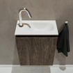 MONDIAZ TURE Kit lave-mains - 40x23x50cm - 1 trou de robinet - 1 porte - marron foncé mat - Lavabo à droite - Solid Surface Blanc SW475152