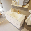 MONDIAZ VICA-DLUX Ensemble meuble de salle de bains - 100cm - sous-meuble talc - 2 tiroirs - lavabo encastré cloud à droite - 1 trou de robinet - version haute 60cm - opalo SW1088496