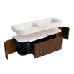 MONDIAZ THOR-DLUX 140cm meuble de salle de bains arrondi gauche + droite couleur Walnut avec 1 tiroir et 2 portes. Vasque suspendue CLOUD Double 2 trous de robinet couleur Ostra. SW1464093
