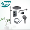 FugaFlow Eccelente Sobrado Ensemble de douche pluie encastrable - thermostatique - bras mural - barre curseur - pommeau 25cm - douchette ronde - Gunmetal SW1124075