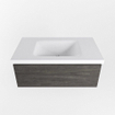 Mondiaz BUKLA Ensemble de meuble salle de bain - 80x45x34cm - 1 trou de robinet - lavabo centré - solid surface - Talc - sans poignée - 1 tiroir - Mélamine - Marron foncé SW704855