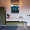 Mondiaz ALAN-DLUX Ensemble de meuble - 150cm - meuble Army mat - 2 tiroirs - Lavabo Cloud Opalo suspendu - vasque Centre - 1 trou de robinet SW807104