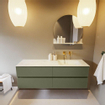 Mondiaz VICA-DLUX ensemble de meuble de salle de bain - 150cm - meuble sous-vasque armée - 4 tiroirs - lavabo encastré cloud droite - sans trous de robinet - version haute de 60cm - opalo SW1086532