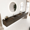 Mondiaz bukla ensemble de meubles de bain 340x45x34cm 2 robinets 2 lavabos surface solide urbaine sans poignée 5 tiroirs avec softclose mélamine marron foncé SW704979