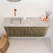 Mondiaz JOYA-DLUX 91.6cm meuble de salle de bains - arrondi droit couleur Dusk - Vasque FAYE position Gauche Sans trou de robinet couleur Glace. SW1423205