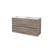 Basic-Line Start 46 ensemble de meubles de salle de bain 120x46cm sans poignée 2 tiroirs vasque acrylique 0 trous de robinetterie mfc scotch oak SW351546