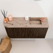 Mondiaz JOYA-DLUX 81.6cm toiletmeubel - ronding links kleur Walnut - Wastafel FAYE positie Rechts 1 kraangat kleur Arena. SW1424368