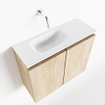 MONDIAZ TURE Kit lave-mains - 60x23x50cm - 0 trous de robinet - 2 portes - chêne blanchi mat - Lavabo à gauche - Solid Surface Blanc SW475154