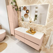 MONDIAZ VICA Ensemble meuble de salle de bains - 130cm - meuble bas rosee - 4 tiroirs - lavabo cloud gauche - 1 trou de robinet - version haute 60cm - talc SW1083323