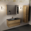 Mondiaz AIVY Ensemble de meuble - 100x45x50cm - 1 trou de robinet - 1 vasque Urban Solid surface - Centre - 2 tiroirs - avec armoire de toilette - Melamine Chai SW892333