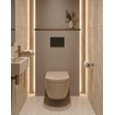 QeramiQ Dely Swirl Ensemble de toilette - réservoir encastré Qeramiq Flush - abattant 35mm - plaque de commande noire mate en métal - boutons ronds - beige SW1578337