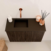 Mondiaz JOYA 60cm meuble de salle de bains - couleur Walnut - Vasque FAYE position Gauche Sans trou de robinet couleur Urban. SW1421329