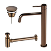 FugaFlow Eccelente Acces Slim Ensemble robinetterie lavabo - robinet lavabo surélevé - bouchon toujours ouvert - siphon design abaissé - Cuivre brossé PVD (Cuivre) SW1469285
