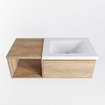 MONDIAZ BUKLA 100cm badmeubel met open module 40 kleur Washed Oak met 1 lade. Wastafel CLOUD rechts 1 kraangat kleur Talc. SW1382082