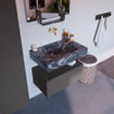 Mondiaz ALAN-DLUX Ensemble de meuble - 70cm - meuble Dark grey mat - 1 tiroir - Lavabo Cloud Lava suspendu - vasque Centre - 0 trous de robinet SW808039