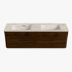 Mondiaz CIRO-DLUX Badkamermeubelset - 160x45x50cm - Solid surface wastafel Nata - 2 wasbak Dubbel - zonder kraangaten - 4 lades - Walnut SW1530591