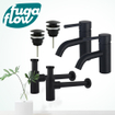 FugaFlow Eccelente Sobrado Kit robinet lavabo - pour double vasque - robinet bas - bonde clic clac - siphon design - Noir mat SW1124236