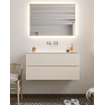MONDIAZ VICA Ensemble de meuble salle de bain - 100cm - 2 tiroirs - lavabo Cloud au centre - 0 trous de robinet - solid surface lin SW410925