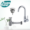 FugaFlow Eccelente Sobrado Kit robinet lavabo - robinet haut - bec rotatif - bonde non-obturable - siphon design bas - Chrome brillant SW1124204