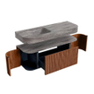 MONDIAZ THOR-DLUX Meuble de salle de bains - 130cm - arrondi gauche + droite - couleur Ruby - 1 tiroir - 2 portes - Vasque suspendue CLOUD Gauche sans trou de robinet - couleur Oza SW1464021