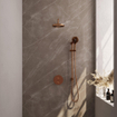 BRAUER Douche à l'italienne thermostatique en cuivre - 3 voies - rond - ensemble 93 - douche principale de 20 cm - bras mural courbé - douchette à main 3 positions - flexible de douche - barre de douche intégrée - cuivre brossé PVD SW1159117