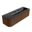 MONDIAZ KURVE-DLUX 145cm Meuble salle de bain avec module 25 G - couleur Walnut - 1 tiroir - 1 porte - vasque BIG LARGE droite - 2 trous de robinet - couleur Lava SW1137299