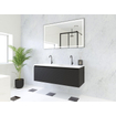 HR badmeubelen Matrix 3D ensemble meuble de salle de bains 120cm 1 tiroir sans poignée avec profil de poignée en couleur Noir mat avec lavabo thin double 2 trous de robinet blanc mat SW857107