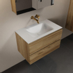 Mondiaz AIVY Ensemble de meuble - 80x45x50cm - 0 trous de robinet - 1 vasque Urban Solid surface - Centre - 2 tiroirs - avec armoire de toilette - Melamine Chai SW892120