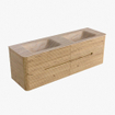 Mondiaz CIRO-DLUX Badkamermeubelset - 150x45x50cm - Solid surface wastafel Saba - 2 wasbak Dubbel - 2 kraangaten - 4 lades - Oak SW1531230