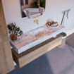 Mondiaz ALAN-DLUX Ensemble de meuble - 150cm - meuble Washed Oak mat - 1 tiroir - Lavabo Cloud Glace suspendu - vasque Centre - 0 trous de robinet SW808696