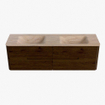 Mondiaz CIRO-DLUX Meuble de salle de bains - 160x45x50cm - Plan vasque solid surface Saba - 2 vasques Double - sans trous de robinetterie - 4 tiroirs - Noyer SW1530695