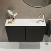 MONDIAZ TURE Kit lave-mains - 80x23x50cm - 1 trou de robinet - 2 portes - urban mat - Lavabo à droite - Solid Surface Blanc SW474926