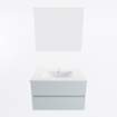 Mondiaz VICA ensemble de meuble de salle de bain - 80cm - meuble sous-vasque argile - 2 tiroirs - lavabo denia milieu - 1 trou de robinet - couleur Blanc Brillant - miroir LED - version XL 60cm haut SW1091924