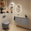 MONDIAZ TURE-DLUX Meuble toilette - 100cm - Smoke - EDEN - vasque Opalo - position gauche - sans trou de robinet SW1104634