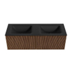 MONDIAZ KURVE 130cm Meuble salle de bain - couleur Walnut - 2 tiroirs - vasque CLOUD double - sans trous de robinet - Urban SW1138537