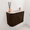 Mondiaz JOYA-DLUX Meuble de toilette 51,6cm - arrondi gauche couleur Noyer - Vasque FAYE position Droite 1 trou de robinet couleur Ostra SW1422667