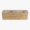 Mondiaz CIRO-DLUX Meuble de salle de bains - 170x45x50cm - Plan vasque solid surface Arena - 2 vasques double - 2 trous de robinetterie - 4 tiroirs - Chêne SW1531366