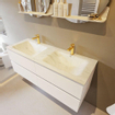 MONDIAZ VICA-DLUX Ensemble meuble de salle de bains - 130cm - meuble bas talc - 4 tiroirs - vasque encastrée cloud double - 2 trous de robinet - version haute 60cm - opalo SW1088622