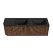 MONDIAZ KURVE 145cm Meuble salle de bain avec module 25 G - couleur Walnut - 1 tiroir - 1 porte - vasque CLOUD double / droite - sans trous de robinet - Urban SW1138522