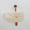 QeramiQ Fuente Ensemble de Lavabo - 40x21.5x12cm - lisse - demi-rond - sans trou pour robinet - céramique - ensemble de robinet en cuivre brossé - bouchon de vidange - siphon réduit - beige SW1233125